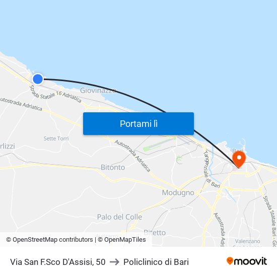 Via San F.Sco D'Assisi, 50 to Policlinico di Bari map