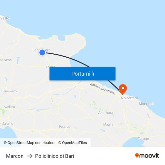 Marconi to Policlinico di Bari map