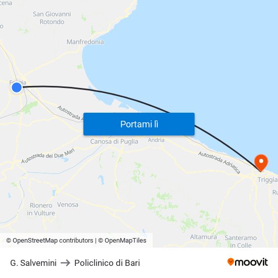 G. Salvemini to Policlinico di Bari map