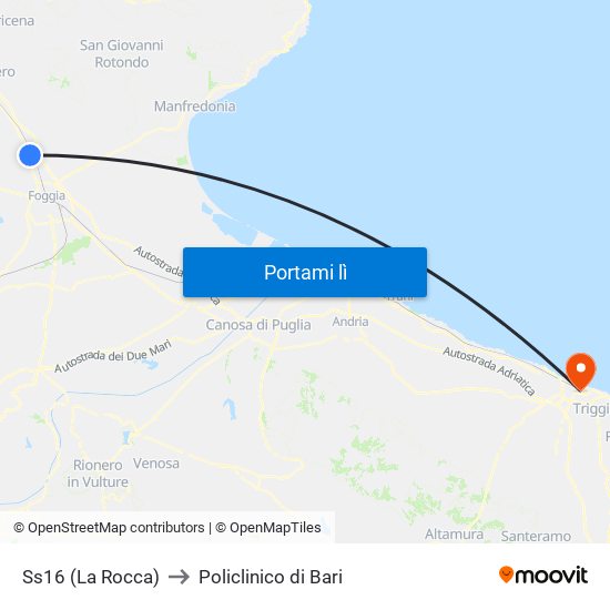 Ss16 (La Rocca) to Policlinico di Bari map