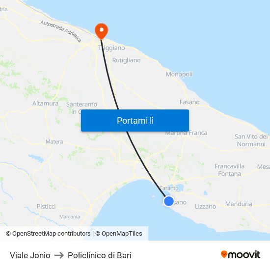 Viale Jonio to Policlinico di Bari map