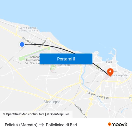 Felicita' (Mercato) to Policlinico di Bari map
