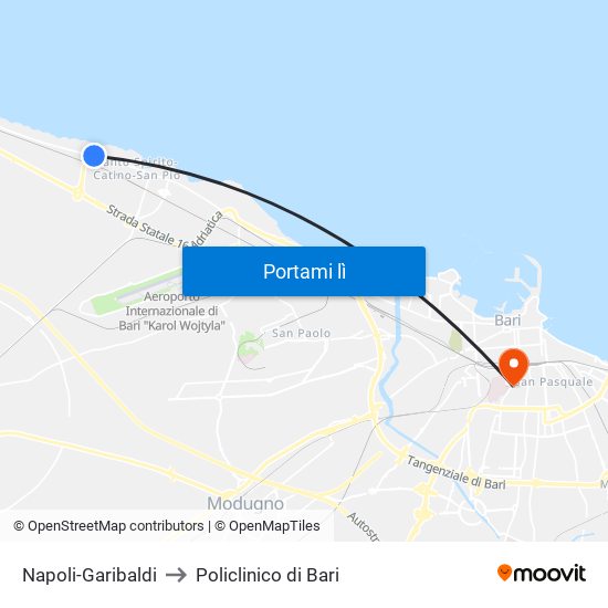 Napoli-Garibaldi to Policlinico di Bari map