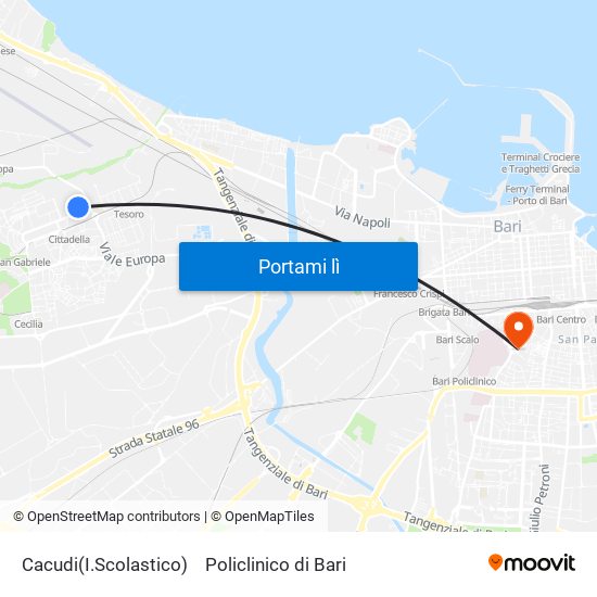 Cacudi(I.Scolastico) to Policlinico di Bari map
