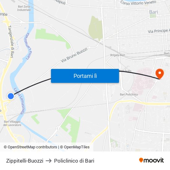 Zippitelli-Buozzi to Policlinico di Bari map