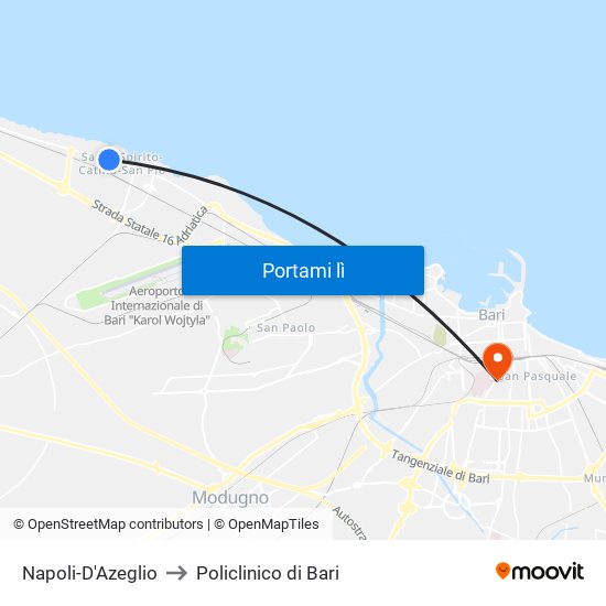 Napoli-D'Azeglio to Policlinico di Bari map