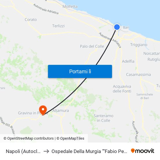 Napoli (Autoclub) to Ospedale Della Murgia ""Fabio Perinei"" map