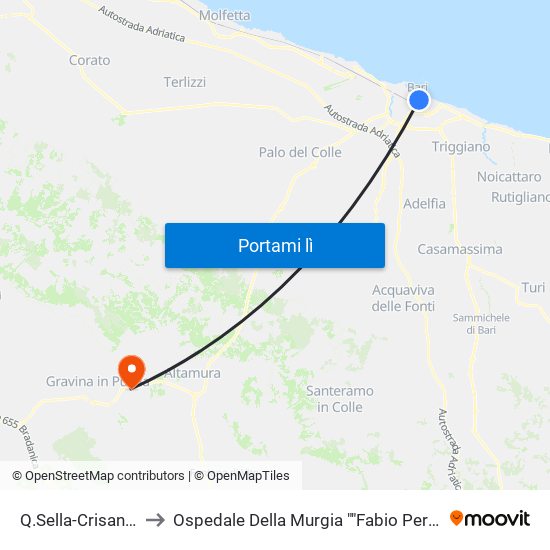 Q.Sella-Crisanzio to Ospedale Della Murgia ""Fabio Perinei"" map