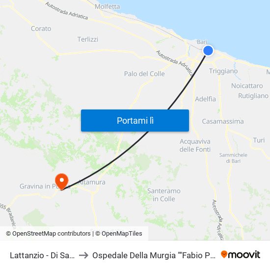 Lattanzio - Di Savoia to Ospedale Della Murgia ""Fabio Perinei"" map