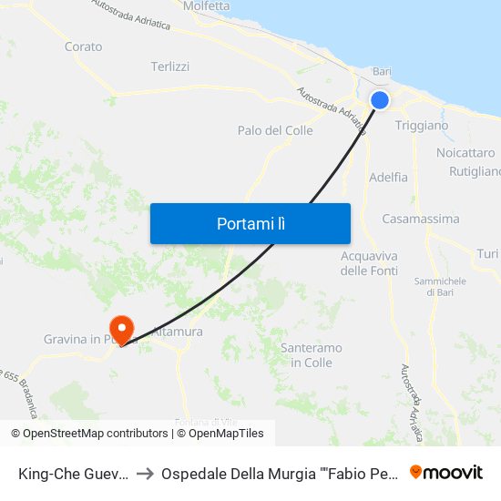 King-Che Guevara to Ospedale Della Murgia ""Fabio Perinei"" map