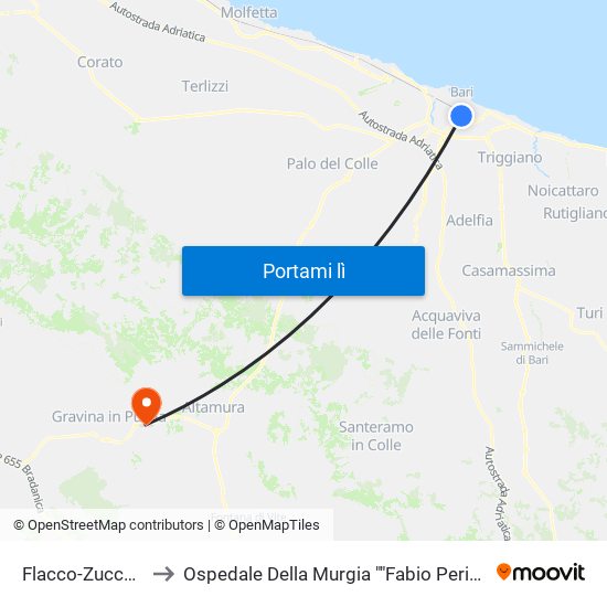 Flacco-Zuccaro to Ospedale Della Murgia ""Fabio Perinei"" map