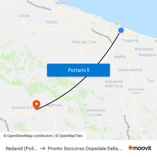 Redavid (Poliba) to Pronto Soccorso Ospedale Della Murgia map