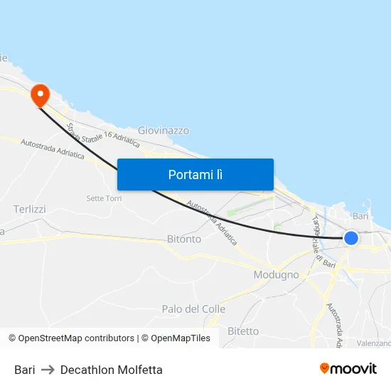 Bari to Decathlon Molfetta map