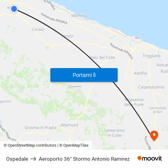 Ospedale to Aeroporto 36° Stormo Antonio Ramirez map