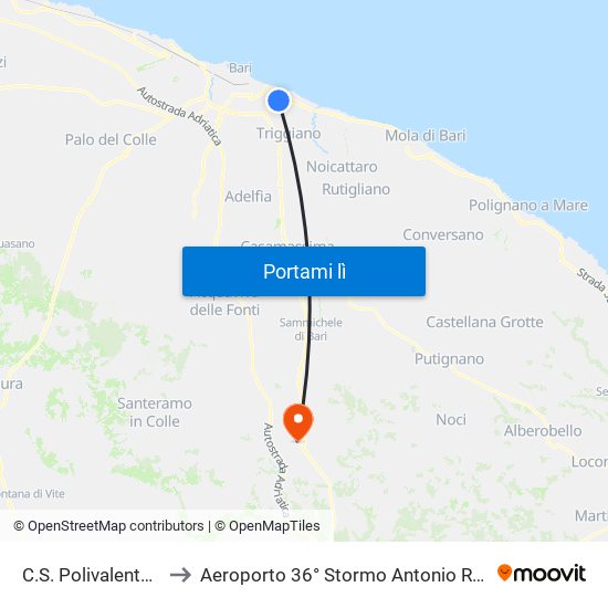 C.S. Polivalente (A) to Aeroporto 36° Stormo Antonio Ramirez map