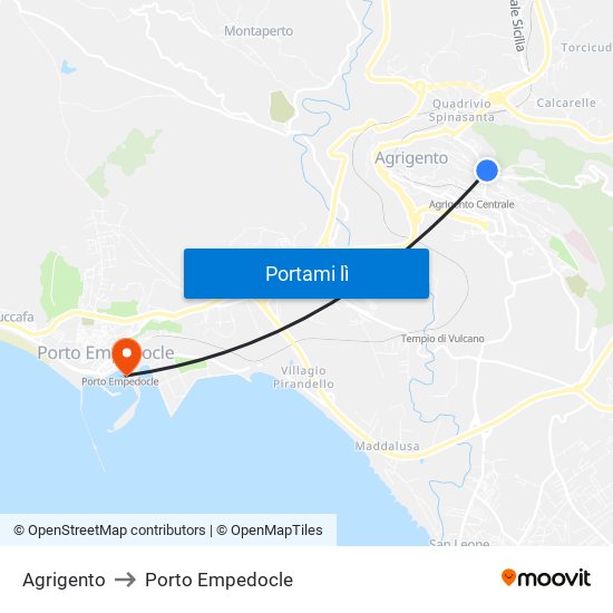Agrigento to Porto Empedocle map