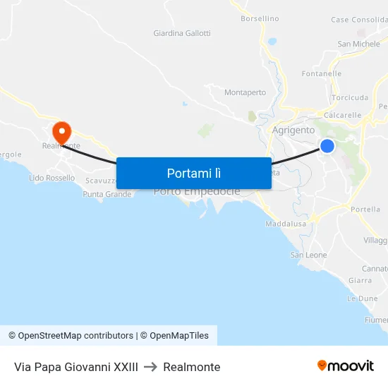 Via Papa Giovanni XXIII to Realmonte map