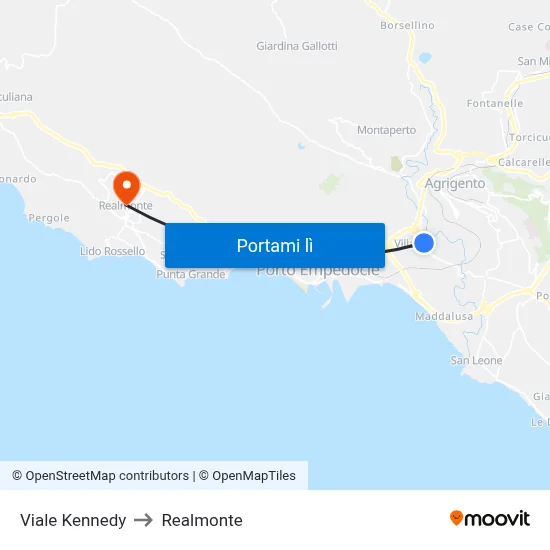 Viale Kennedy to Realmonte map