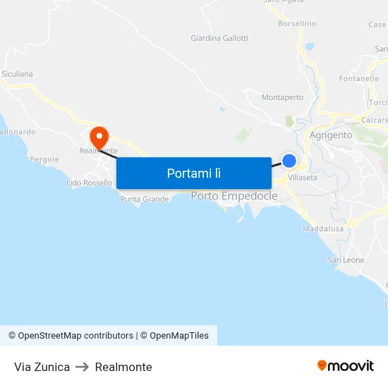 Via Zunica to Realmonte map