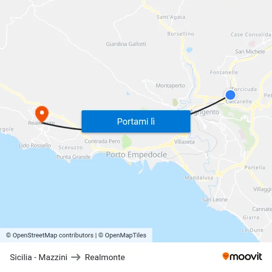 Sicilia - Mazzini to Realmonte map