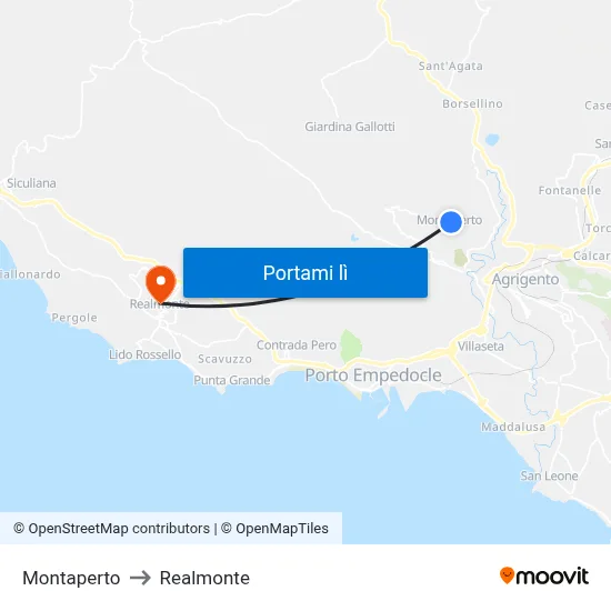 Montaperto to Realmonte map