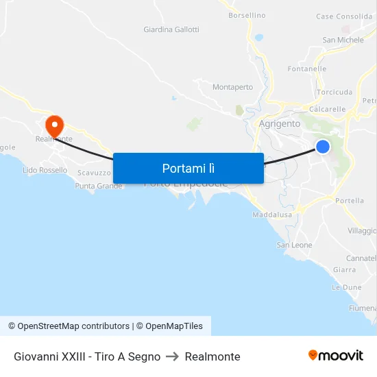 Giovanni XXIII - Tiro A Segno to Realmonte map