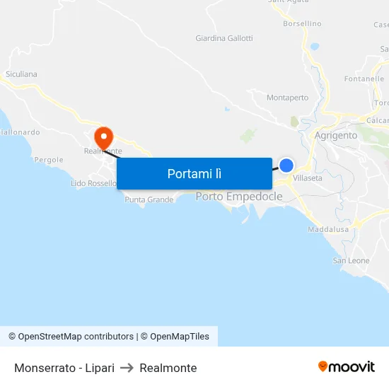Monserrato - Lipari to Realmonte map