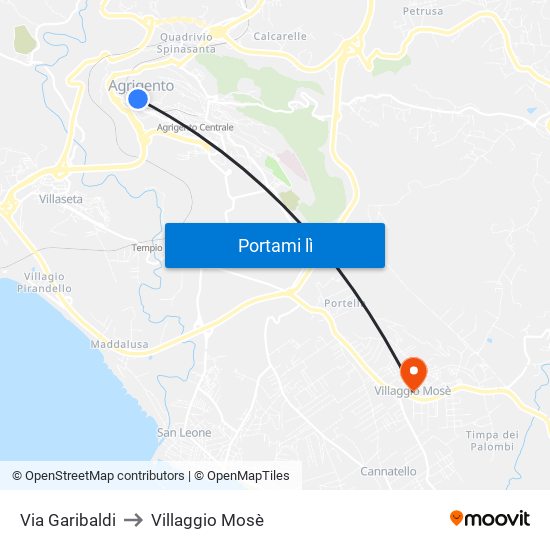 Via Garibaldi to Villaggio Mosè map