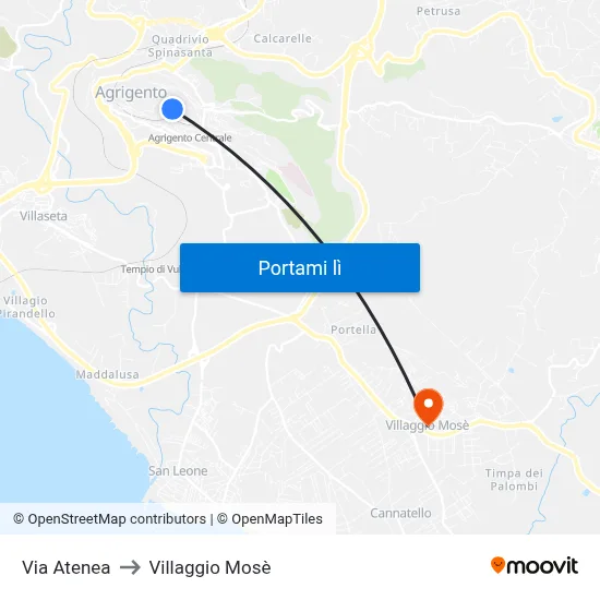 Via Atenea to Villaggio Mosè map
