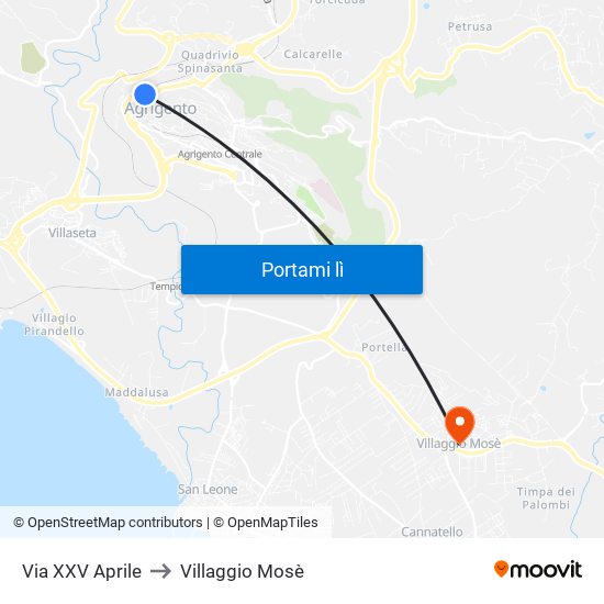 Via XXV Aprile to Villaggio Mosè map