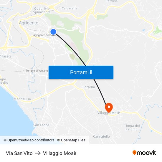 Via San Vito to Villaggio Mosè map