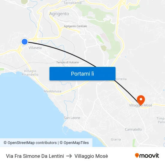 Via Fra Simone Da Lentini to Villaggio Mosè map