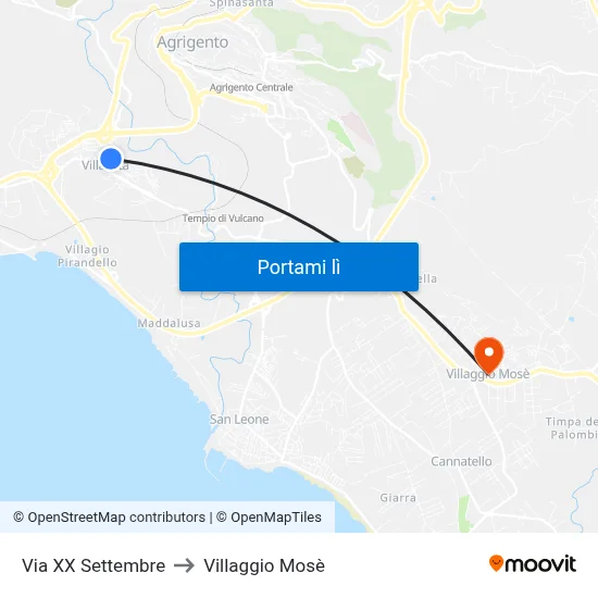 Via XX Settembre to Villaggio Mosè map
