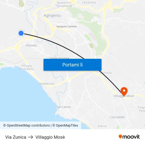 Via Zunica to Villaggio Mosè map