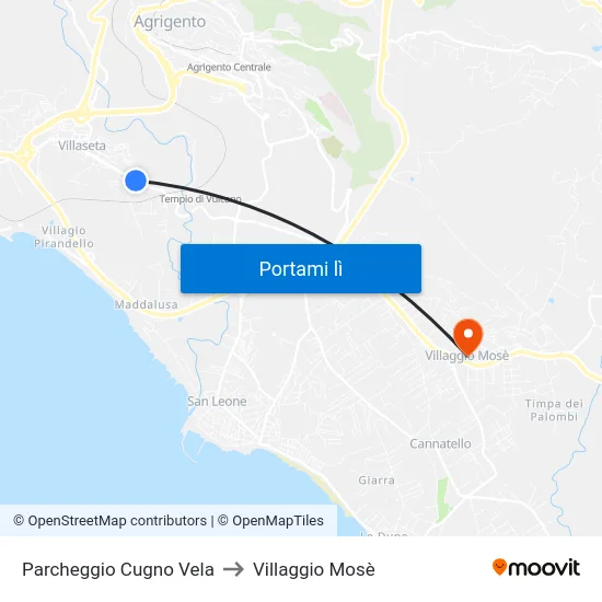 Parcheggio Cugno Vela to Villaggio Mosè map