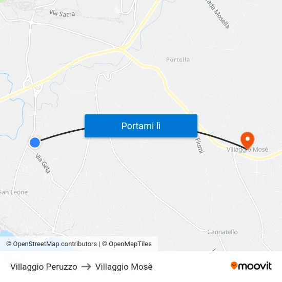 Villaggio Peruzzo to Villaggio Mosè map