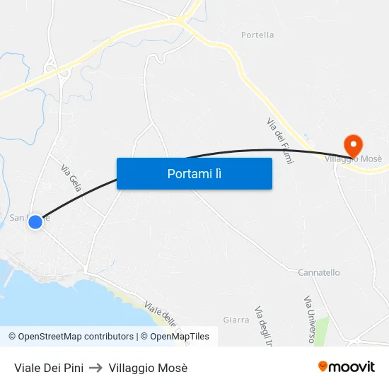 Viale Dei Pini to Villaggio Mosè map
