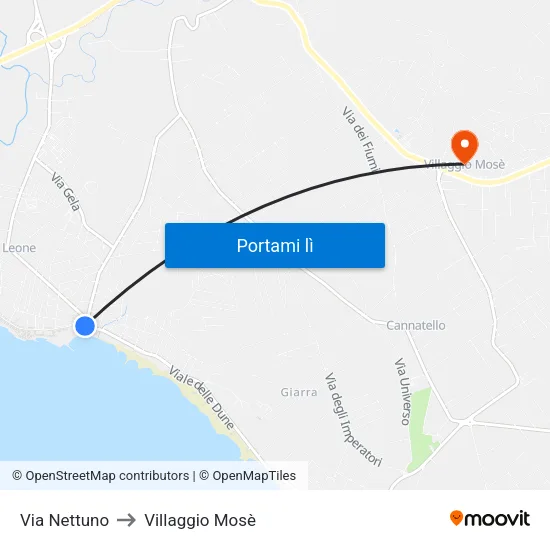 Piazza Giglia to Villaggio Mosè map