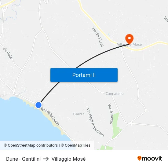 Dune - Gentilini to Villaggio Mosè map