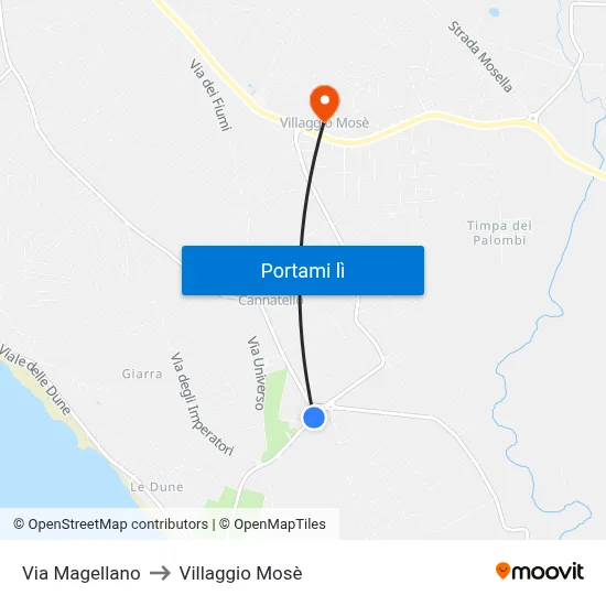 Via Magellano to Villaggio Mosè map
