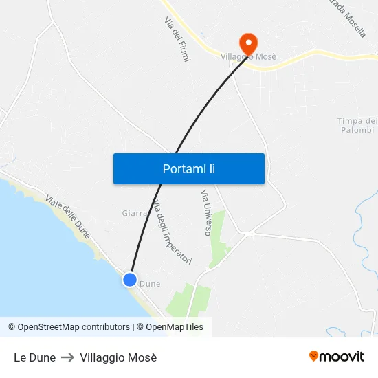 Le Dune to Villaggio Mosè map