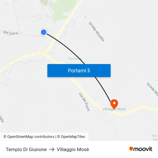 Tempio Di Giunone to Villaggio Mosè map