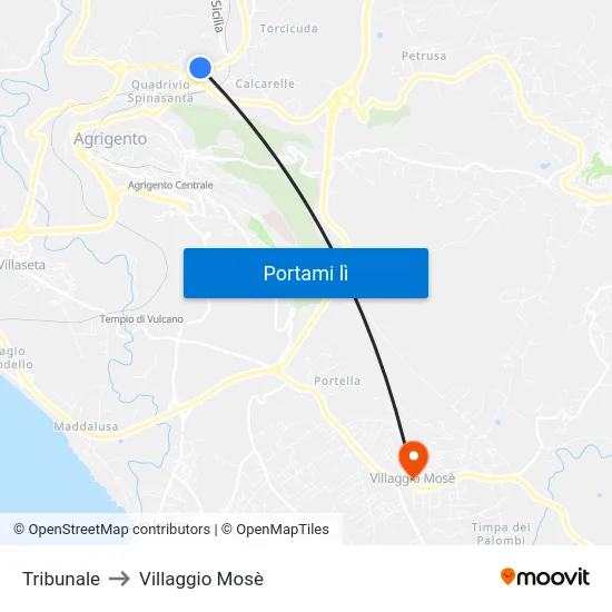 Tribunale to Villaggio Mosè map