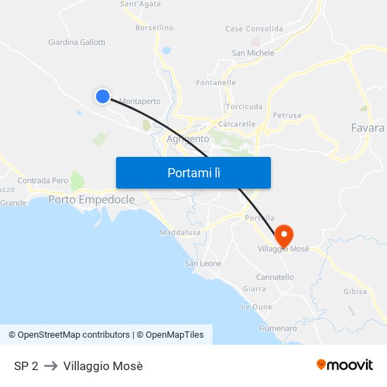 SP 2 to Villaggio Mosè map