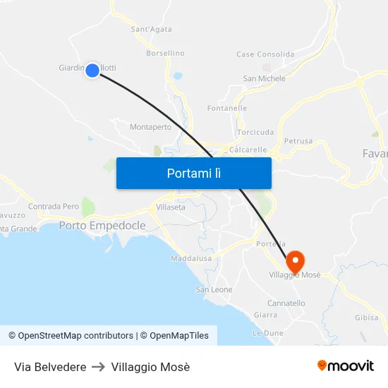 Via Belvedere to Villaggio Mosè map