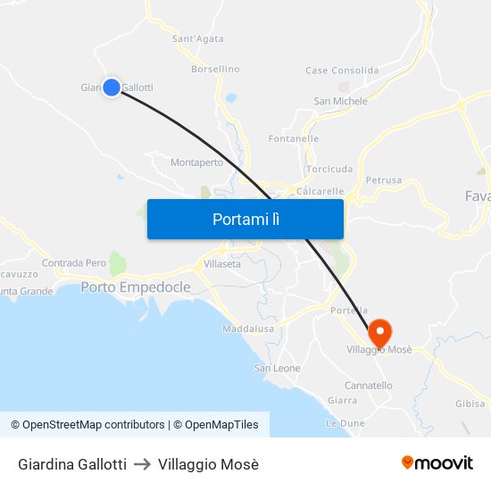 Giardina Gallotti to Villaggio Mosè map