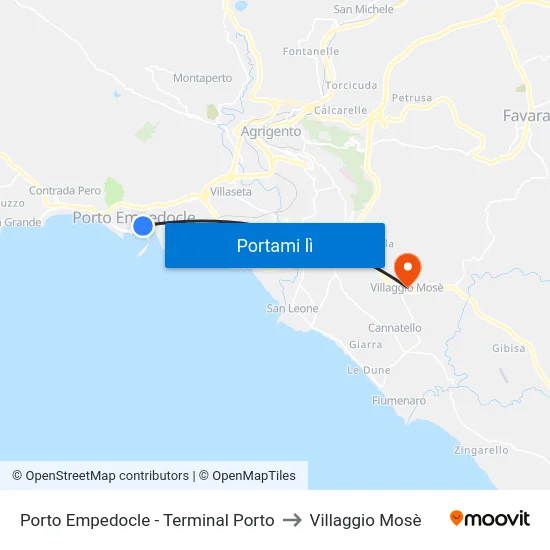Porto Empedocle - Terminal Porto to Villaggio Mosè map