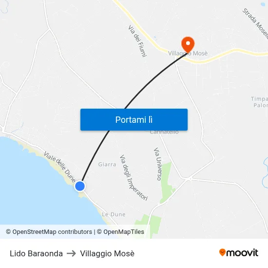 Lido Baraonda to Villaggio Mosè map