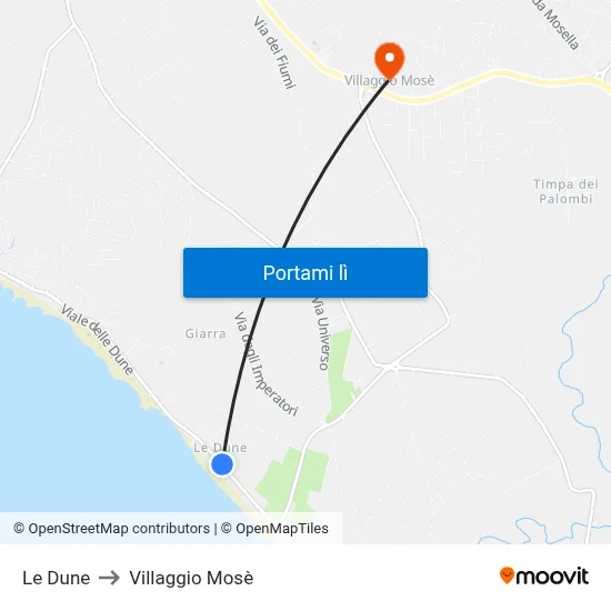 Le Dune to Villaggio Mosè map