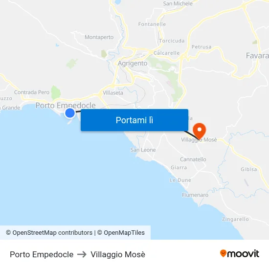 Porto Empedocle to Villaggio Mosè map